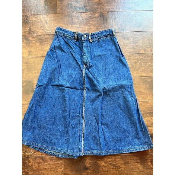 Vintage MIDI Zip Down Y2K Skater Denim Skirt - Picture 1 of 7